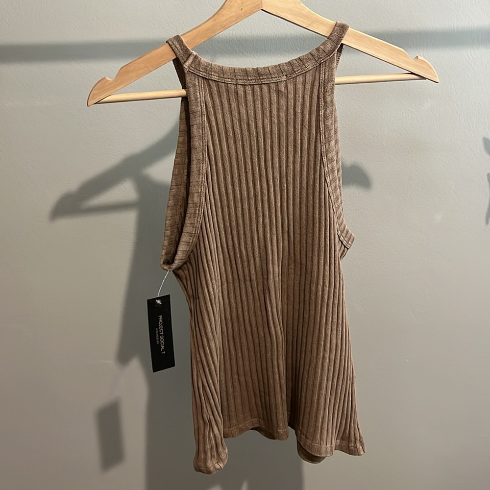 Brown Ribbed Tank Top - Picture 2 of 3